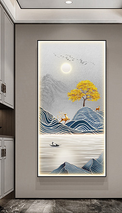 新中式光影线条山水走廊过道玄关客厅挂画4
