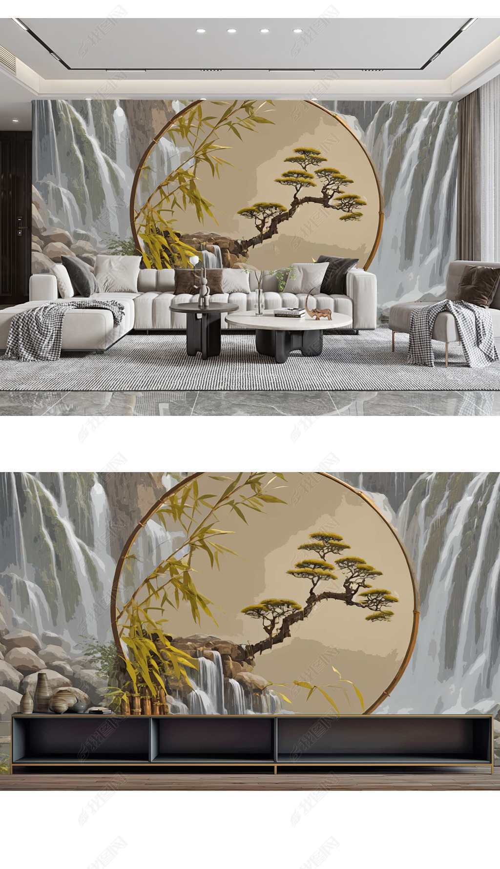 迎客松靠山油画电视沙发背景墙壁纸壁画