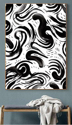 现代简约手绘黑白艺术线条纹理质感创意抽象概念高级酒店玄关装饰画
