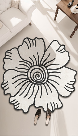 法式奶油风异形花卉花朵地毯客厅沙发地毯设计