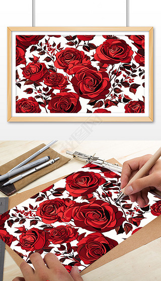装饰红玫瑰插画扁平化矢量图花朵壁画