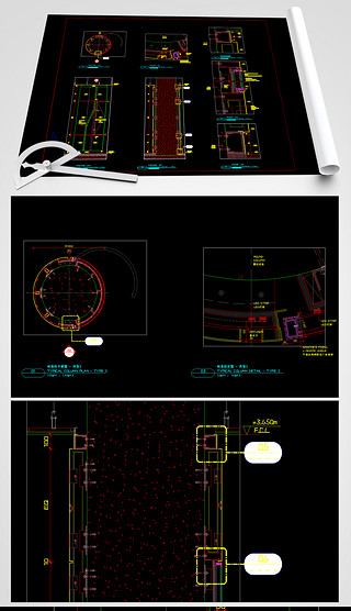 圆形立柱灯箱节点图纸