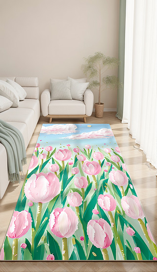 唯美花海郁金香天空油画棒地毯卧室地毯床边毯