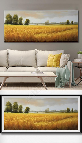 客厅餐厅装饰画挂画田园风景画丰收麦田麦穗油画手绘油画质感装饰画