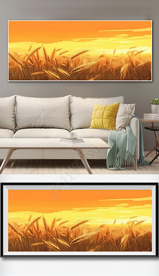 画|金色麦田餐厅装饰画日出太阳客厅沙发墙壁挂画丰收麦穗田园风景画