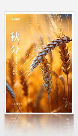 黄色麦穗简约风传统二十四节气之秋分宣传海报