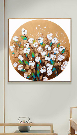 手绘水粉质感棉花可爱植物清新自然个性餐厅背景墙装饰画