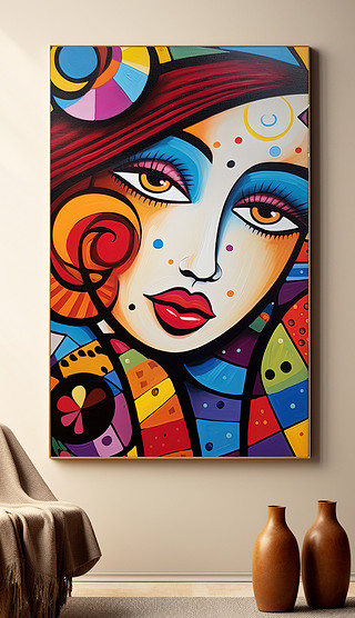北欧几何抽象人像拼贴人脸装饰画抽象美女人脸图像