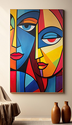 北欧几何抽象人像拼贴人脸装饰画抽象美女人脸图像