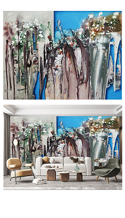 原创现代抽象立体彩色艺术油画壁画背景墙