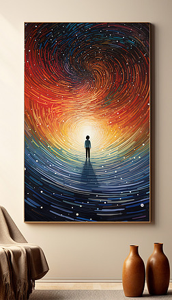 抽象手绘蓝色星空手绘夜空装饰画小清新手绘风景挂画