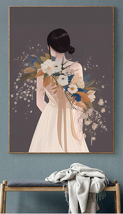 手绘唯美人物女人背影氛围感高级质感艺术玄关装饰画