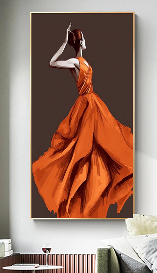 现代简约玄关装饰画女人背影高档轻奢过道橙色人物客厅壁画餐厅装饰画