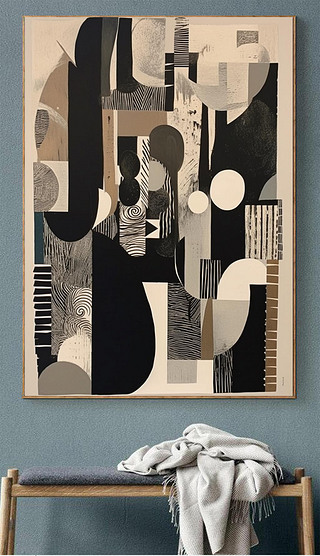 现代轻奢客厅玄关装饰画黑白灰抽象艺术背景墙壁走廊过道竖版挂画