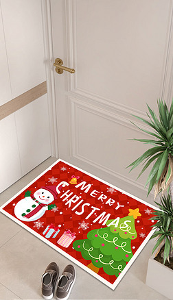 圣诞节地毯红色喜庆新年地垫卡通浴室进门地垫