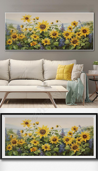 纯手绘抽象油画向日葵装饰画餐厅现代轻奢客厅装饰画卧室床头挂画