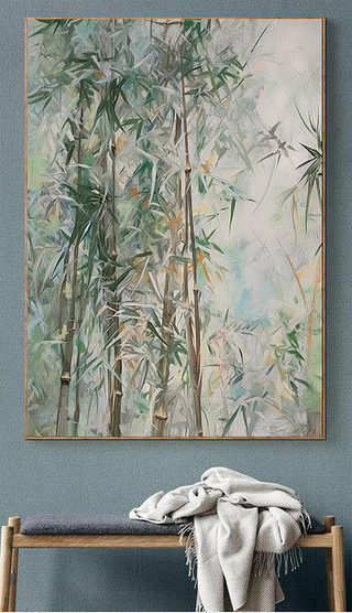 手绘质感新绿竹子精致入户玄关高级感艺术画玄关装饰画
