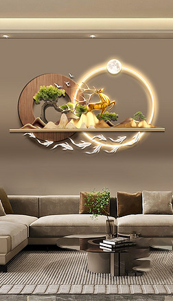侘寂风新中式床头餐厅客厅装饰画抽象山水挂画灯画2