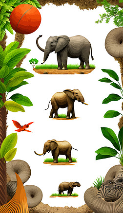 大象野生动物插画野外风景动物插图17