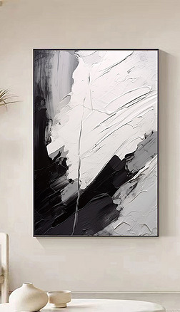 黑白抽象手绘油画客厅卧室装饰画玄关挂画壁画