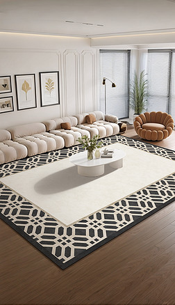 法式奶油风几何图案地毯地毯客厅地毯床边毯