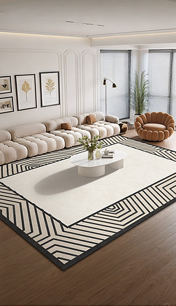 法式奶油风几何条纹地毯地毯客厅地毯床边毯设计