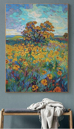 抽象厚肌理多色彩花朵纯手绘油画玄关餐厅挂画客厅装饰画