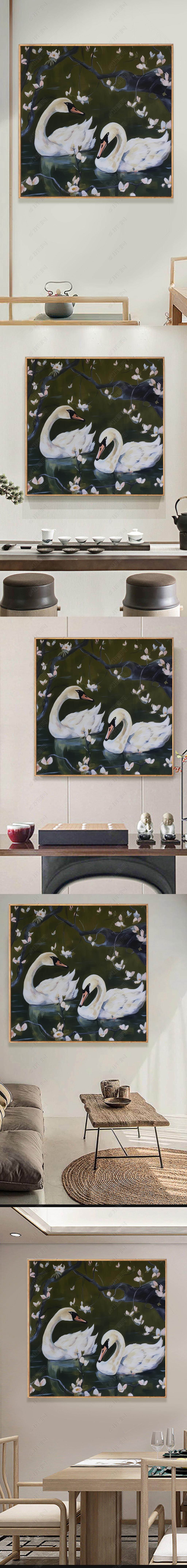 正方形手绘油画入户玄关客厅卧室装饰挂画装饰画