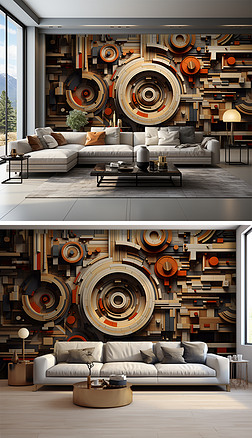 原创创意抽象3D立体复杂图形沙发背景墙壁纸壁画