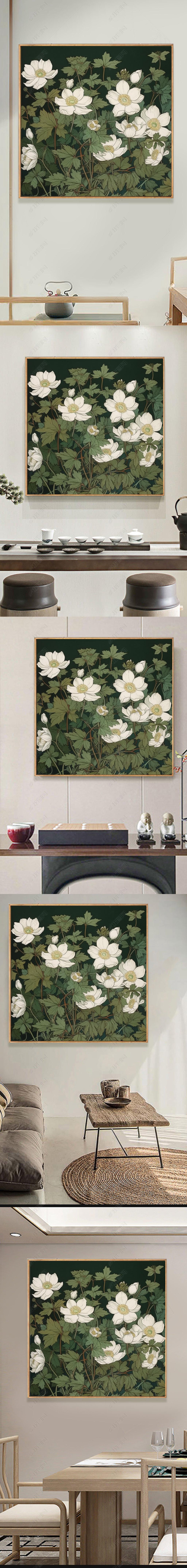 野棉花中古风花卉高级感正方形手绘油画入户玄关客厅卧室装饰画