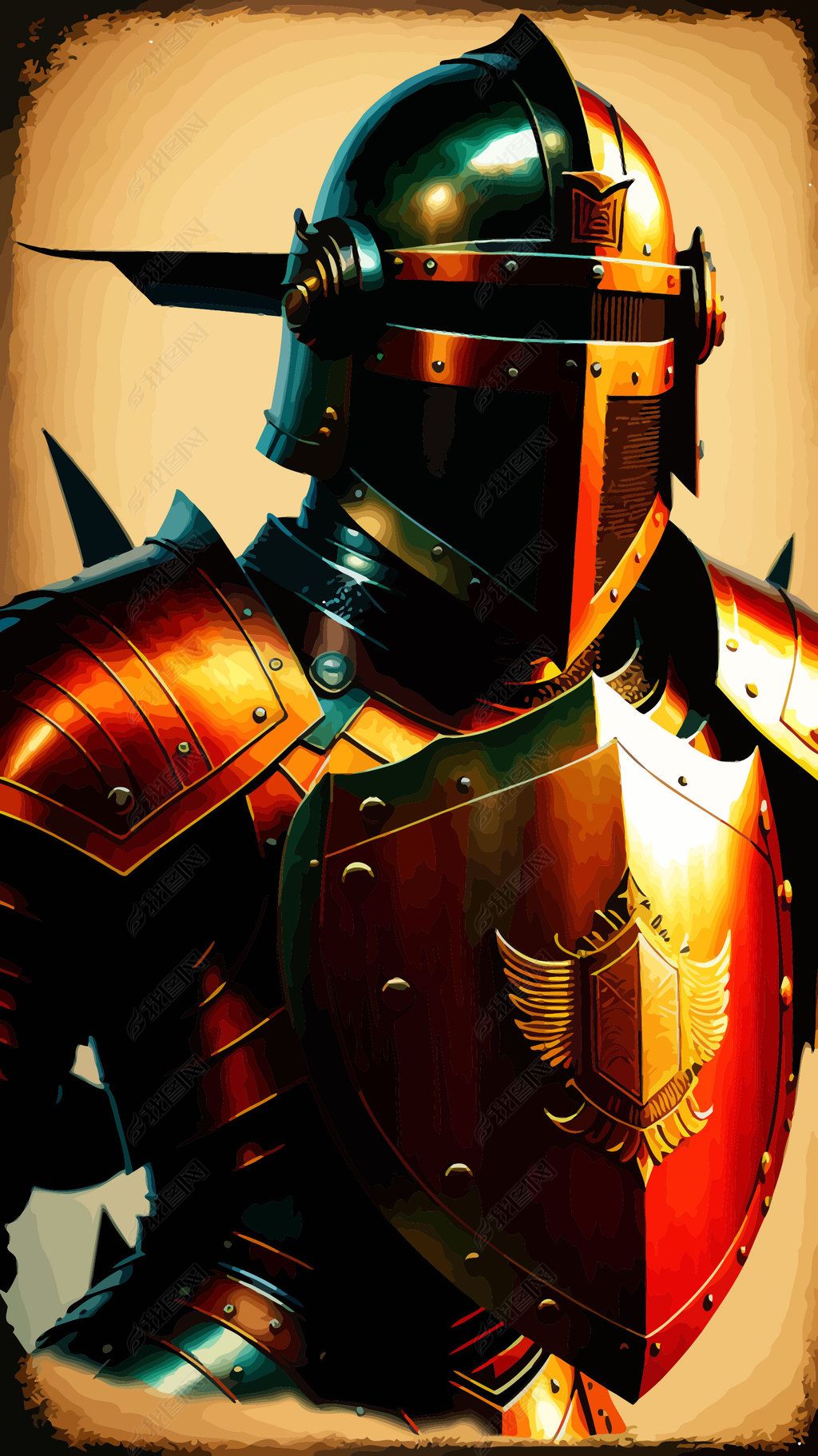 原创古罗马骑士盔甲战士插画32-版权可商用