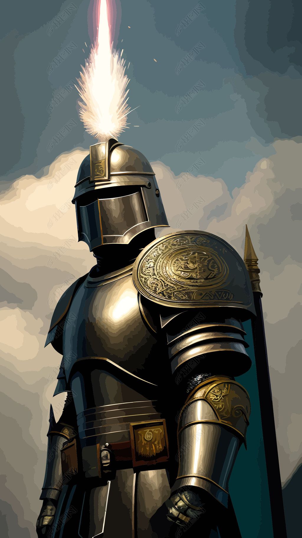 原创古罗马骑士盔甲战士插画03-版权可商用