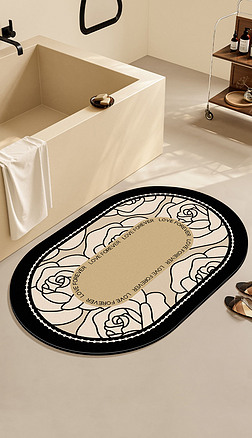 山茶小香风卡通花朵北欧现代轻奢简约家居地毯浴室垫