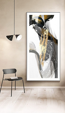现代抽象水墨轻奢线条金箔艺术玄关装饰画