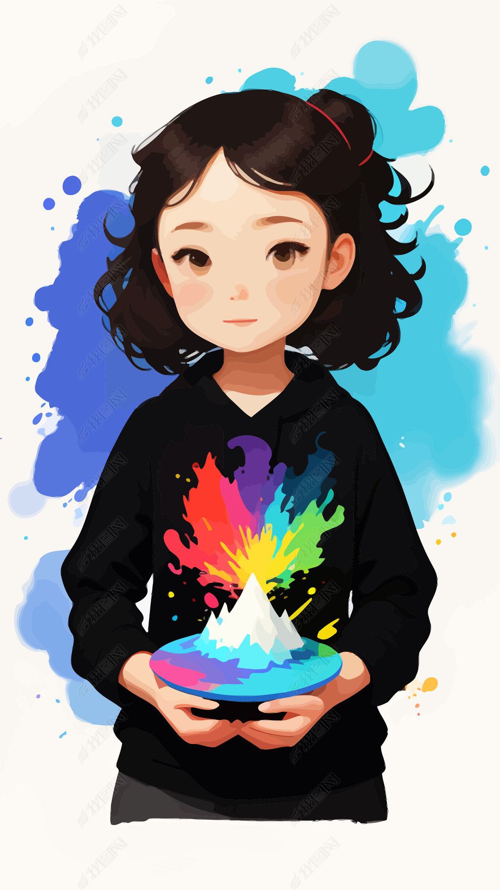 彩色泼墨卡通人物女性少女插画10
