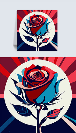 小清新抽象玫瑰花海报设计素材平面插图唯美艺术