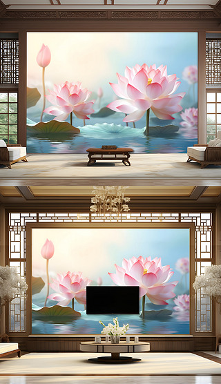超高清荷花壁画