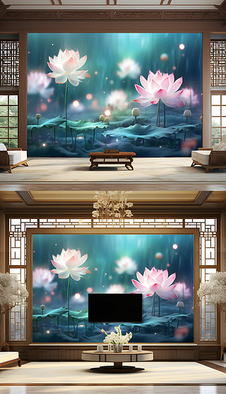 超高清荷花壁画