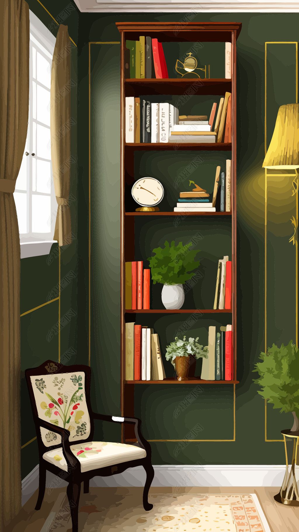 书房室内装饰设计家居装修插画109下载-编号33662242-家居生活场景
