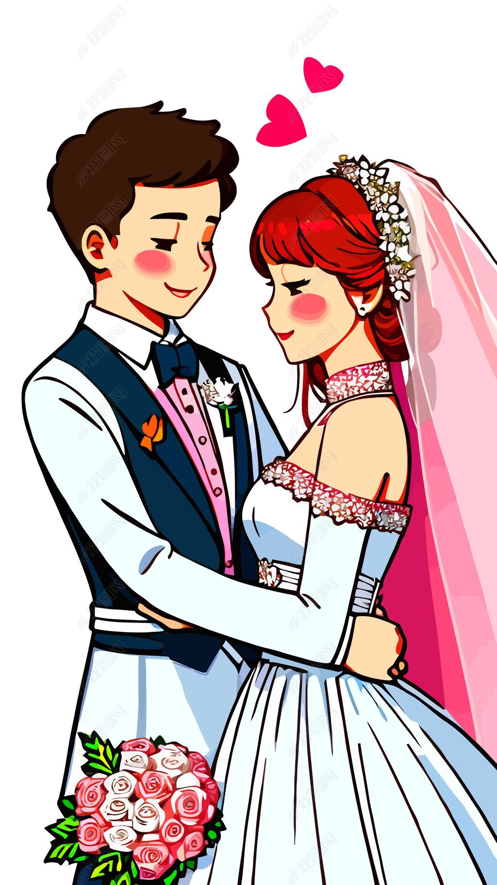 原创浪漫唯美卡通人物婚礼结婚插画27-版权可商用