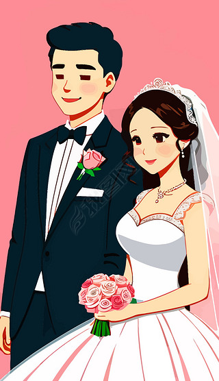 浪漫唯美卡通人物婚礼结婚插画126