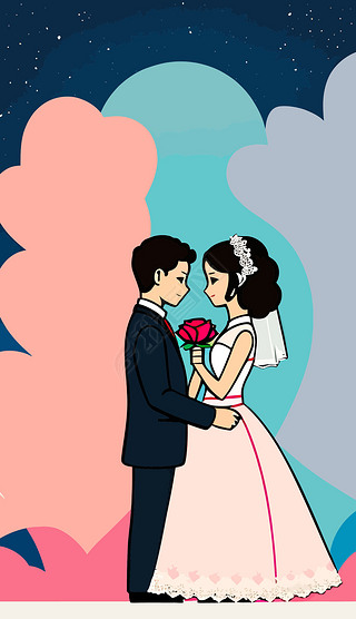 浪漫唯美卡通人物婚礼结婚插画186