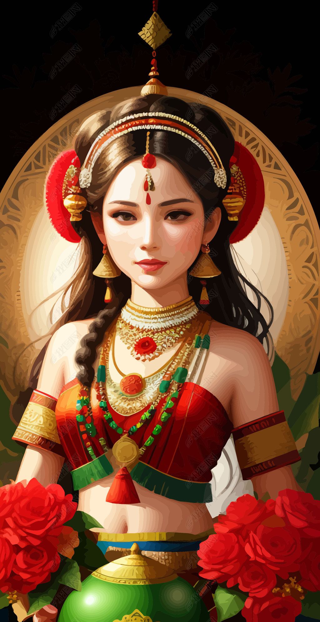 少数民族服饰少女异域风情女性装饰物品插画22