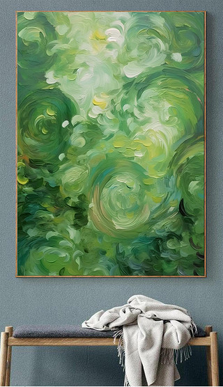 客厅玄关手绘油画装饰画现代简约抽象立体肌理丙烯绿色手工挂画