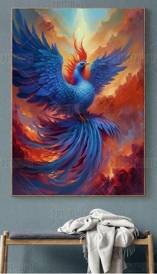 火凤凰数字油画手绘丙烯画油彩画卧室装饰画下载-编号33680471