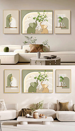 轻奢现代吉象绿植小清新客厅沙发三联画4