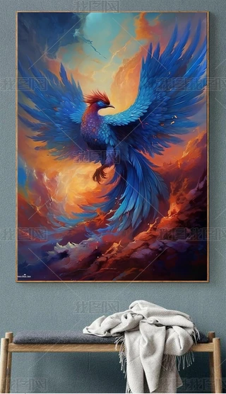 火凤凰数字油画手绘丙烯画油彩画卧室装饰画下载-编号33680471