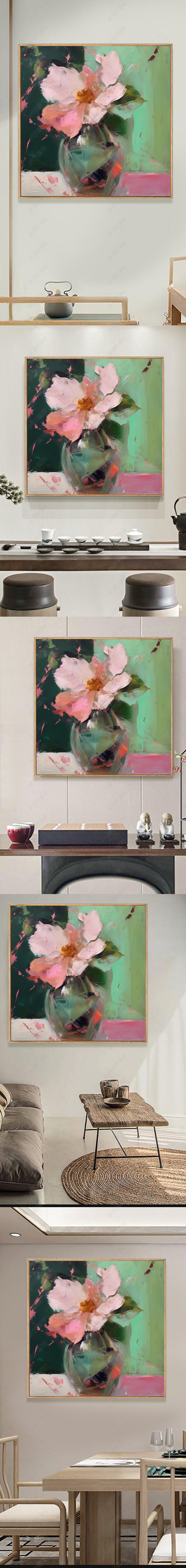 方形挂画下载,您当前访问作品主题是手绘油画抽象植物粉色花卉肌理