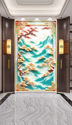 中式古典玉雕浮雕山水画客厅装饰画玄关