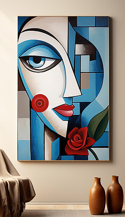 原创几何抽象人像拼贴人脸装饰画抽象美女人脸图像